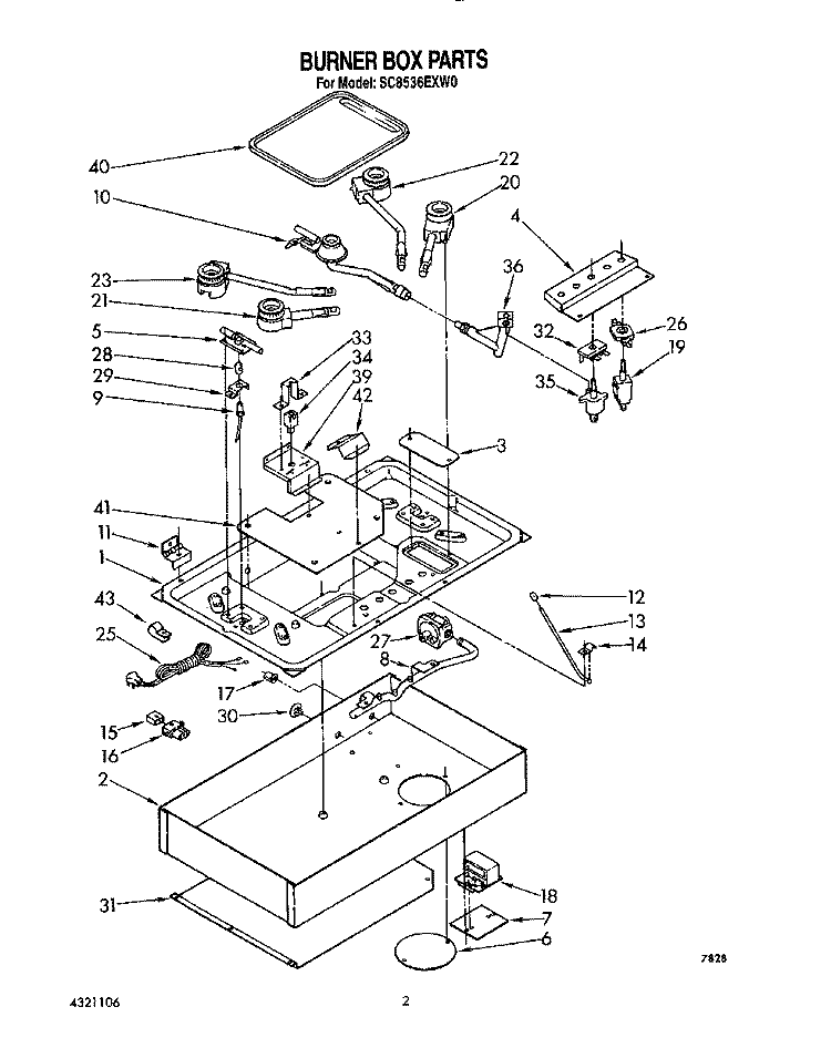 BURNER BOX Diagram and Parts List for SC8536EXW0  Whirlpool Cooktop