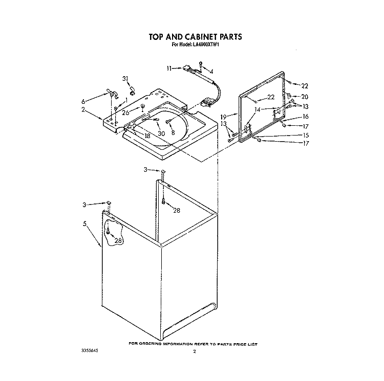TOP AND CABINET, LIT/OPTIONAL Diagram and Parts List for LA4800XTN1  Whirlpool Washer