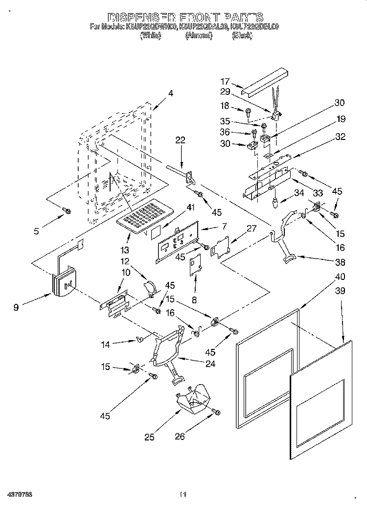 DISPENSER FRONT Diagram and Parts List for KSUP22QDWH00  KitchenAid Refrigerator