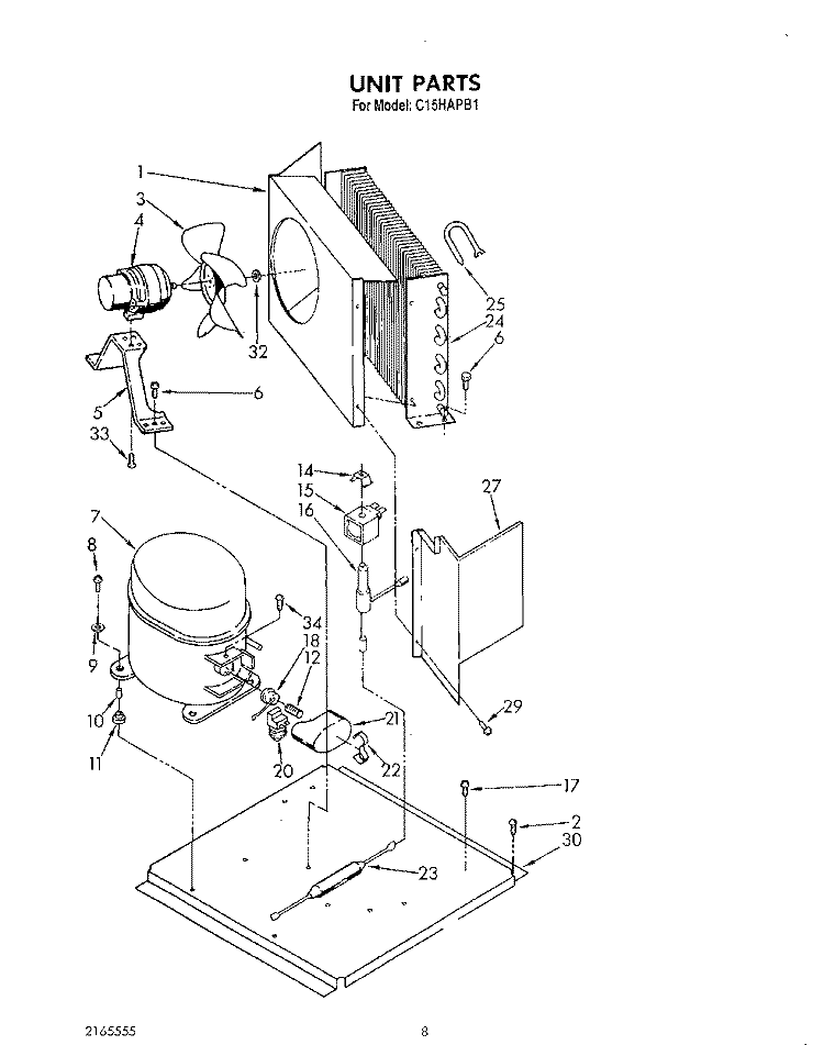 UNIT Diagram and Parts List for C15HAPB1  Whirlpool Ice Maker