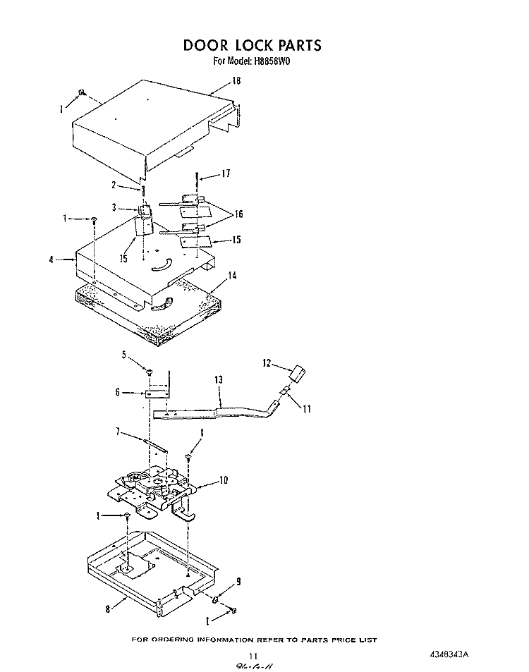 DOOR LOCK Diagram and Parts List for H8858L0  Roper Range