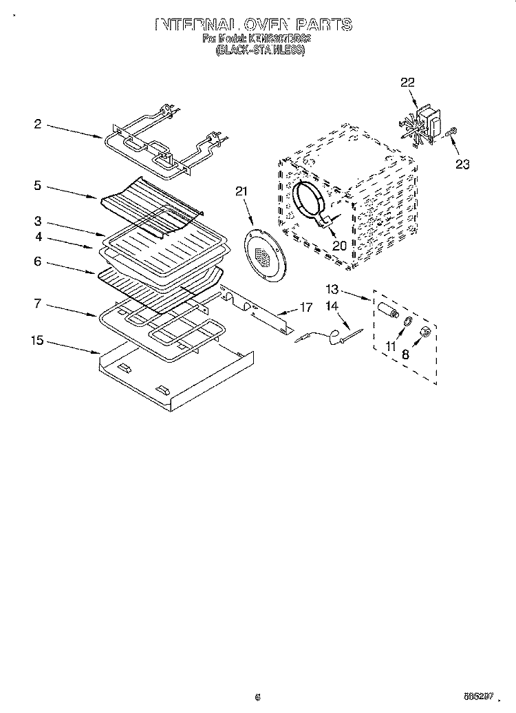 INTERNAL OVEN Diagram and Parts List for KEMS307DBS2  KitchenAid Microwave Oven Combo