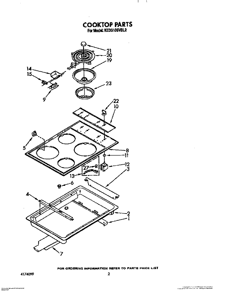 COOKTOP Diagram and Parts List for KEDS100VWH2  KitchenAid Range