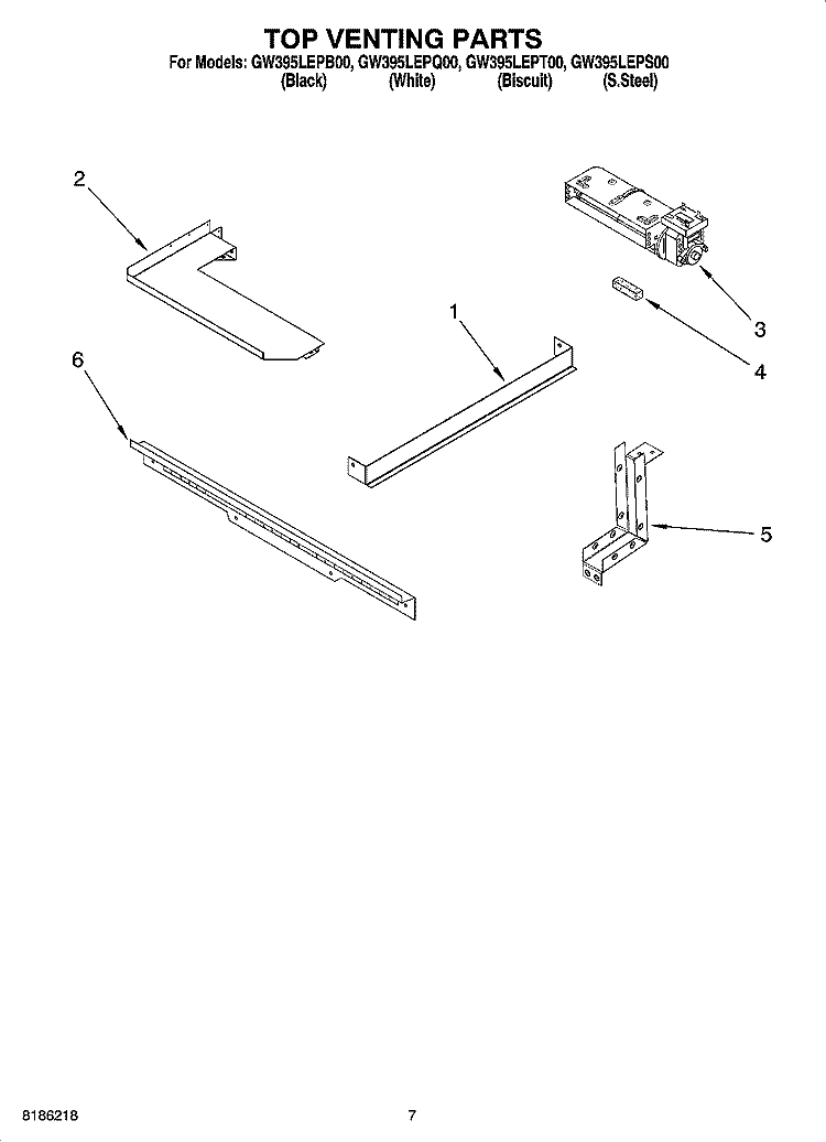 TOP VENTING PARTS Diagram and Parts List for GW395LEPQ00  Whirlpool Range