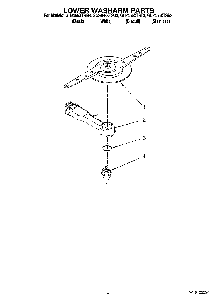 LOWER WASHARM PARTS Diagram and Parts List for GU2455XTST3  Whirlpool Dishwasher