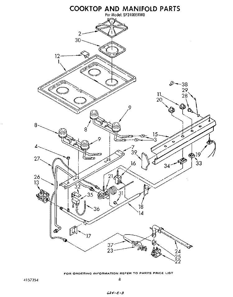 COOK TOP AND MANIFOLD , LITERATURE Diagram and Parts List for SF3100ERW0  Whirlpool Range
