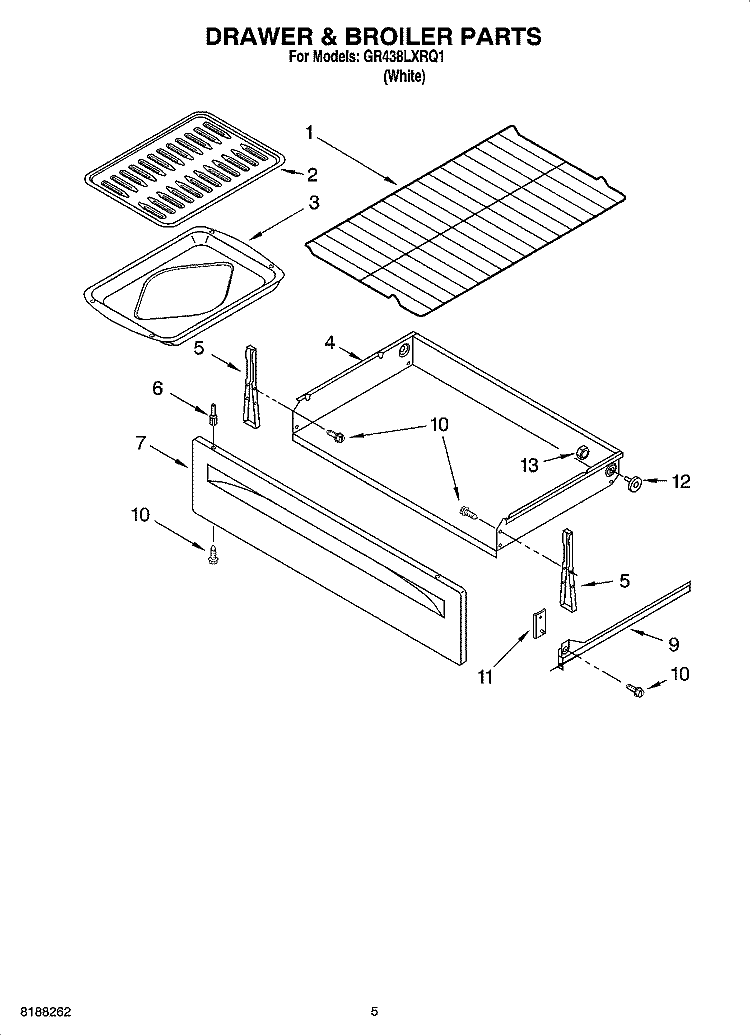 DRAWER & BROILER PARTS Diagram and Parts List for GR438LXRQ1  Whirlpool Range