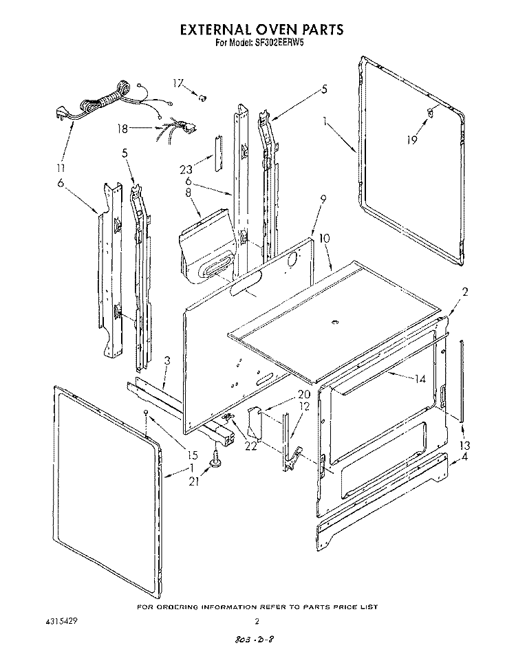 EXTERNAL OVEN Diagram and Parts List for SF302EERW5  Whirlpool Range