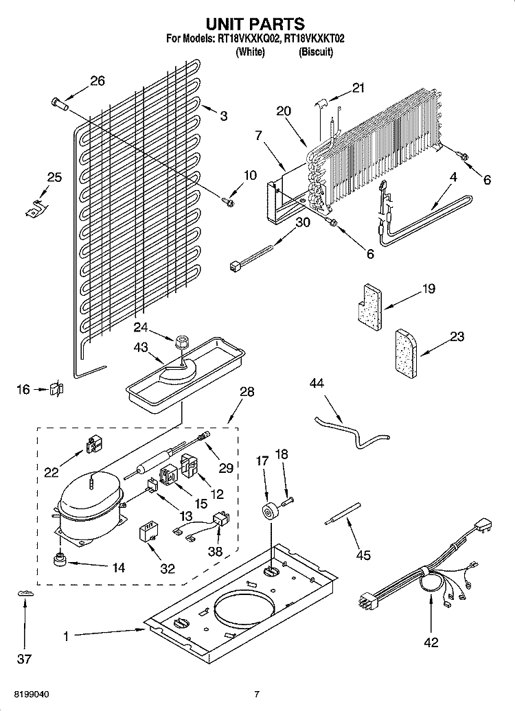 UNIT PARTS Diagram and Parts List for RT18VKXKQ02  Roper Refrigerator
