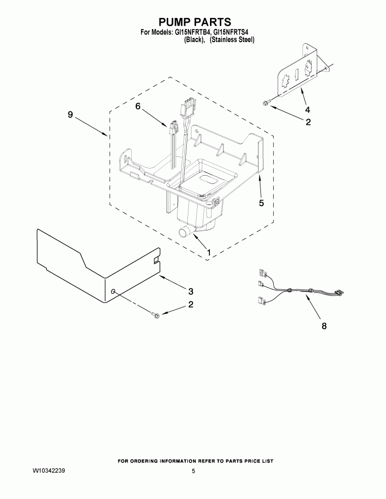 PUMP PARTS Diagram and Parts List for GI15NFRTB4  Whirlpool Ice Maker