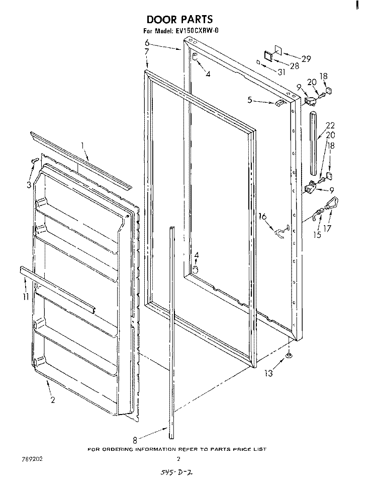 DOOR , LIT / OPTIONAL Diagram and Parts List for EV150CXRW0  Whirlpool Freezer