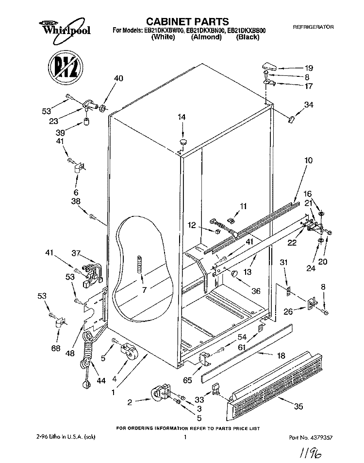 CABINET Diagram and Parts List for EB21DKXBB00  Whirlpool Refrigerator