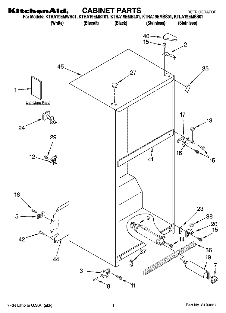 CABINET PARTS Diagram and Parts List for KTRA19EMBT01  KitchenAid Refrigerator