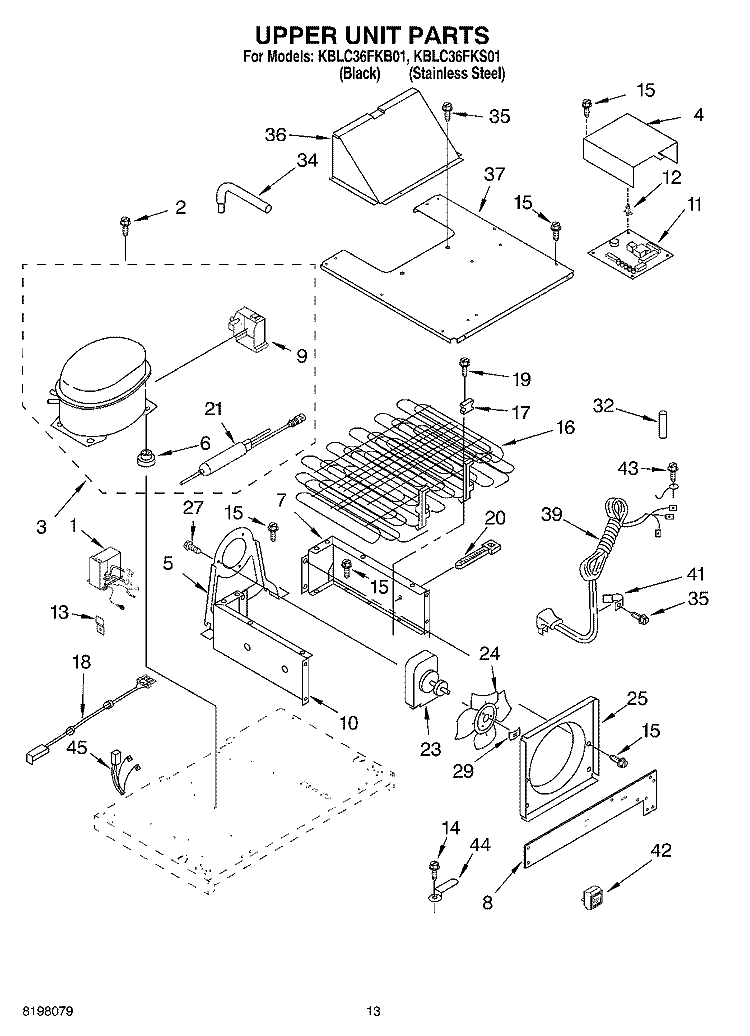 UPPER UNIT Diagram and Parts List for KBLC36FKS01  KitchenAid Refrigerator