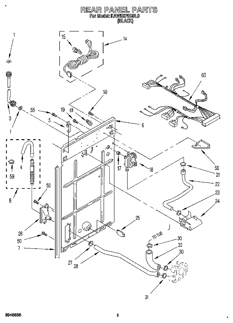 REAR PANEL Diagram and Parts List for KAWE679BBL0  KitchenAid Washer