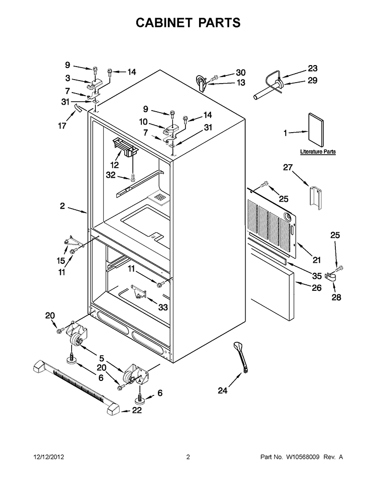 CABINET PARTS Diagram and Parts List for GX2FHDXVB07  Whirlpool Refrigerator