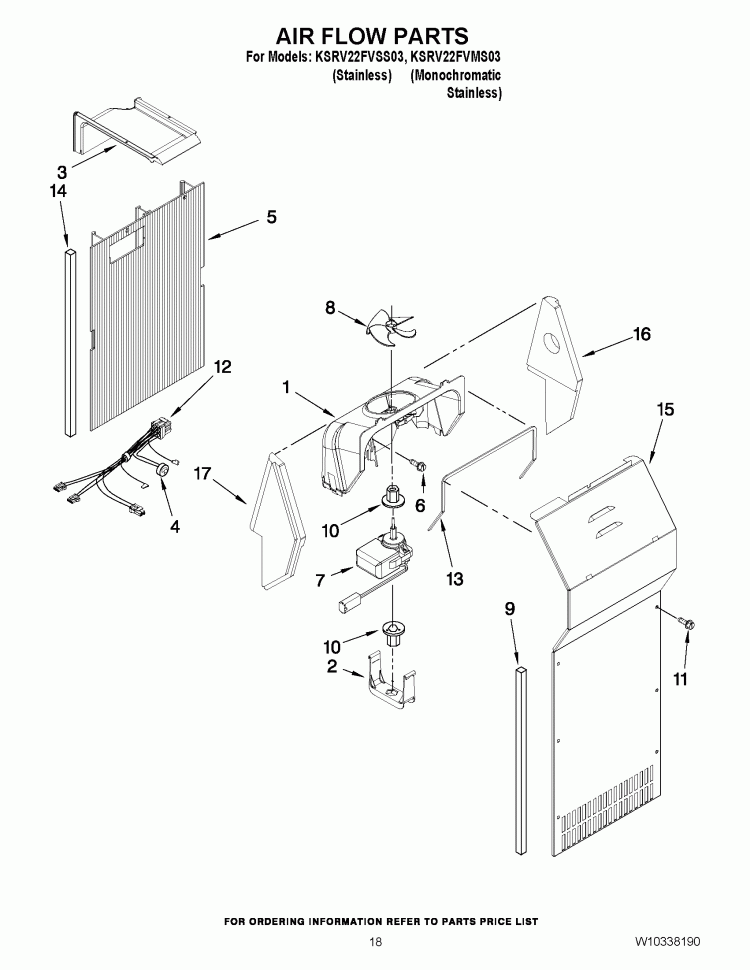AIR FLOW PARTS Diagram and Parts List for KSRV22FVMS03  KitchenAid Refrigerator