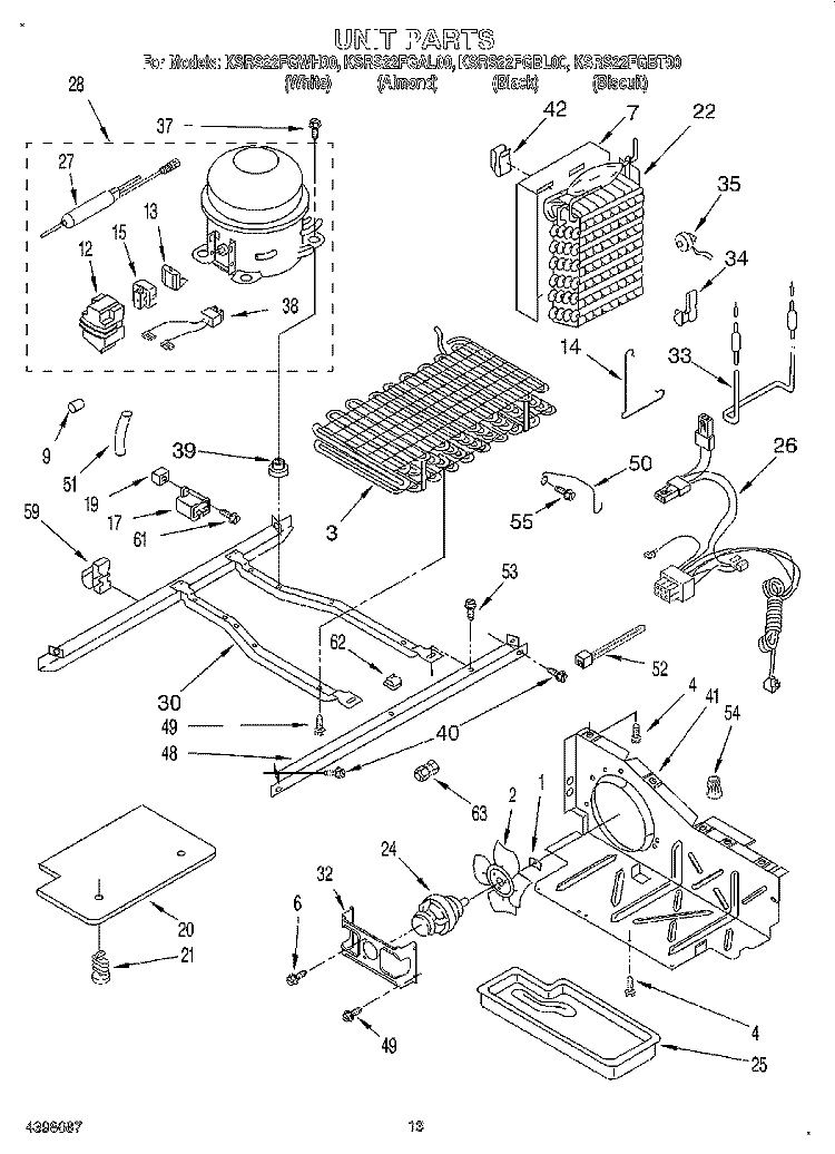 UNIT Diagram and Parts List for KSRS22FGAL00  KitchenAid Refrigerator