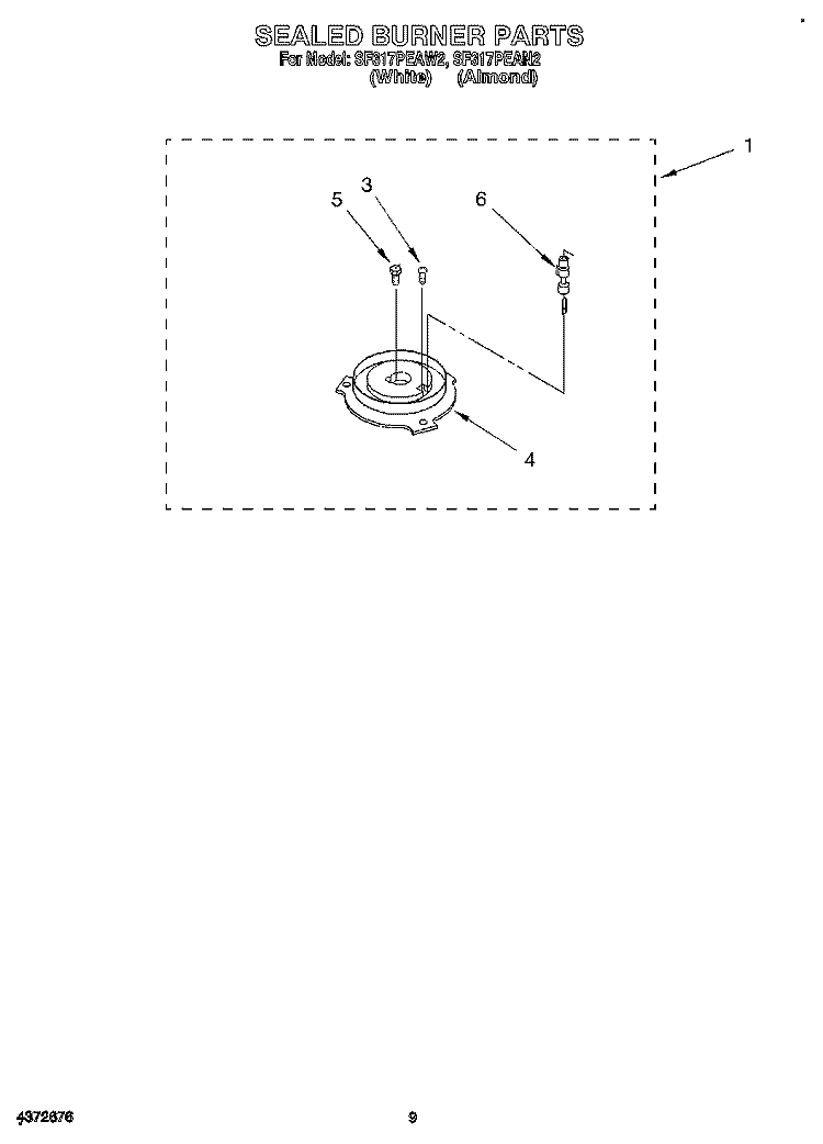 SEALED BURNER Diagram and Parts List for SF317PEAW2  Whirlpool Range