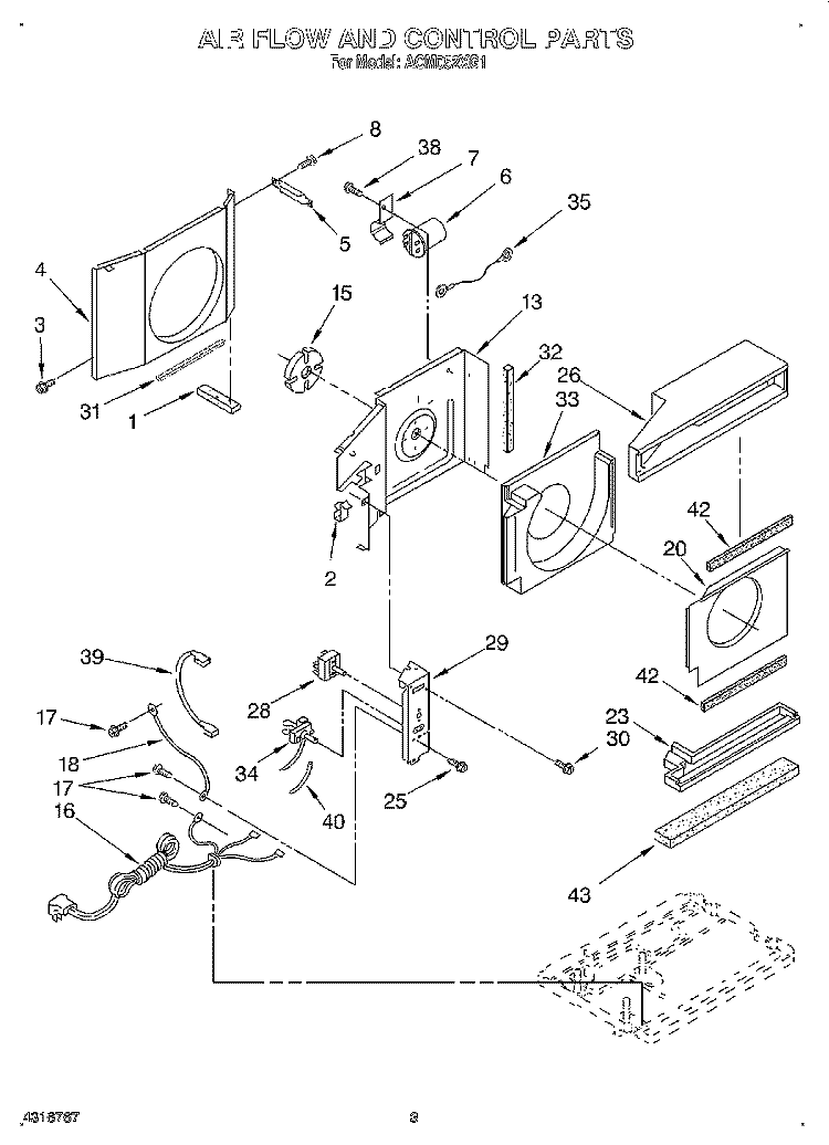 AIRFLOW AND CONTROL Diagram and Parts List for ACM052XG1  Whirlpool Air Conditioner