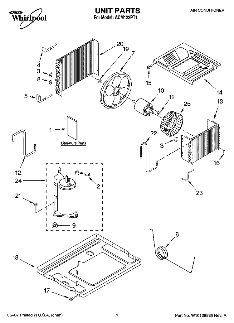 UNIT PARTS Diagram and Parts List for ACM122PT1  Whirlpool Air Conditioner