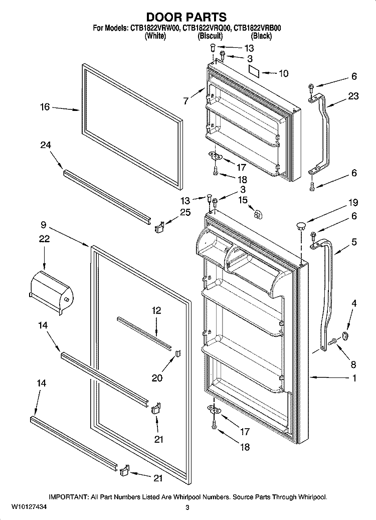 DOOR PARTS Diagram and Parts List for CTB1822VRW00  Whirlpool Refrigerator