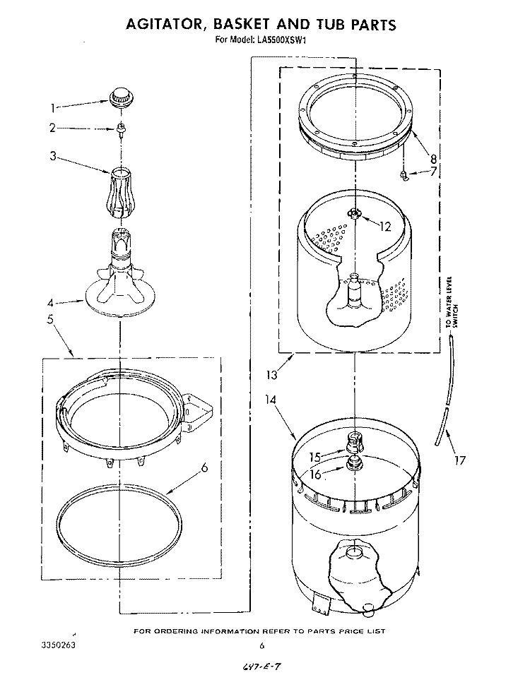 AGITATOR, BASKET AND TUB Diagram and Parts List for LA5500XSW1  Whirlpool Washer