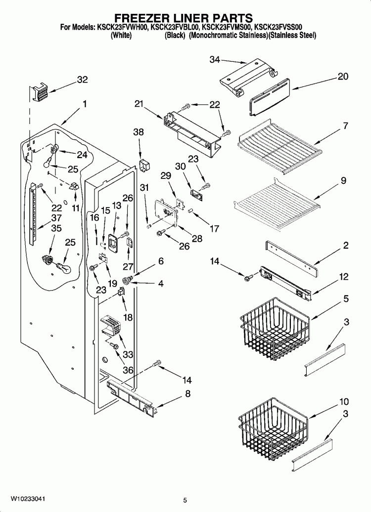 FREEZER LINER PARTS Diagram and Parts List for KSCK23FVSS00  KitchenAid Refrigerator