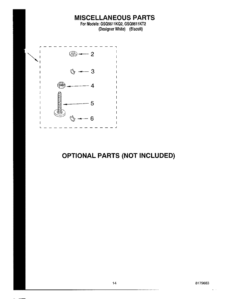 MISCELLANEOUS, OPTIONAL Diagram and Parts List for GSQ9611KQ2  Whirlpool Washer