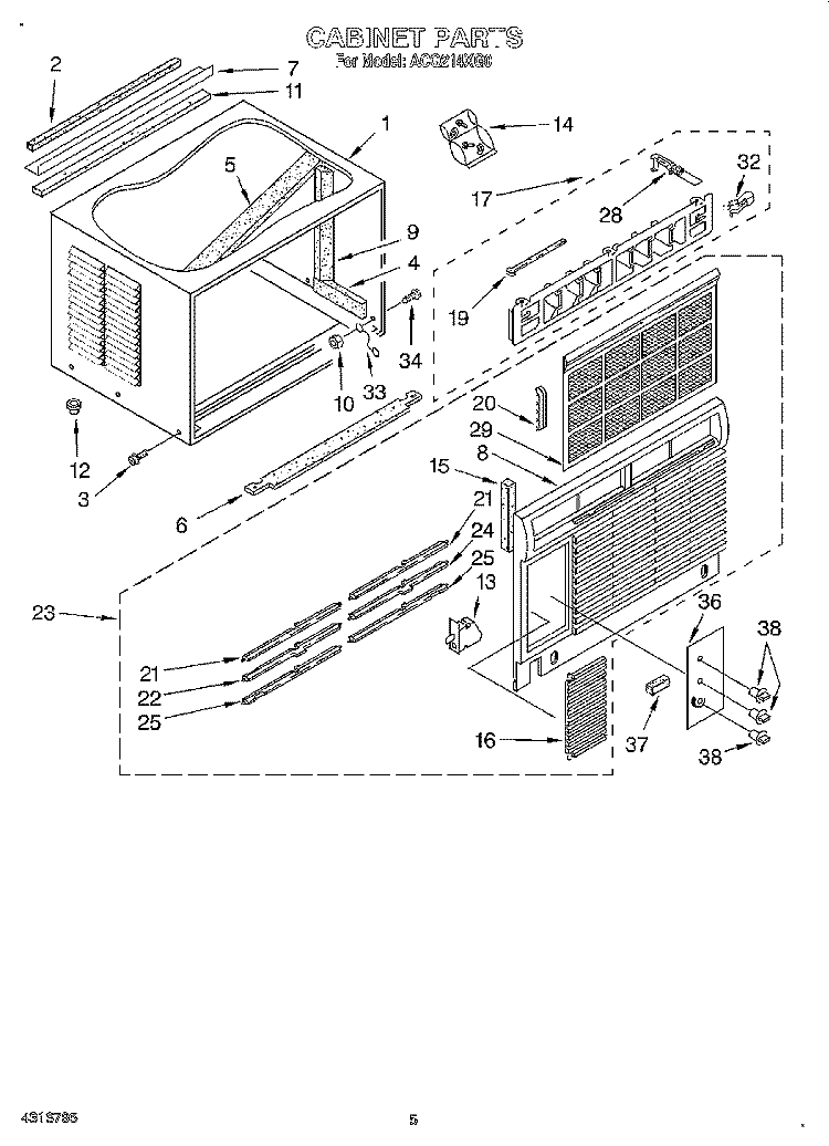 CABINET Diagram and Parts List for ACQ214XG0  Whirlpool Air Conditioner