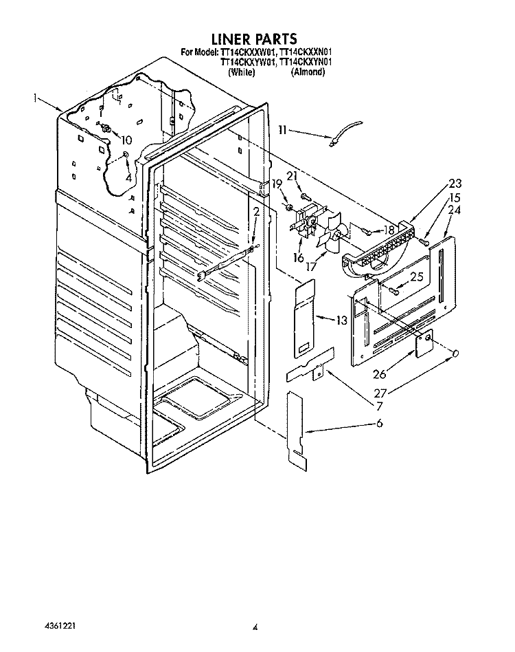 LINER Diagram and Parts List for TT14CKXXW01  Estate Refrigerator