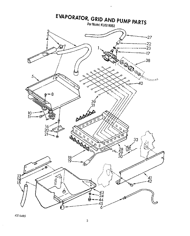 EVAPORATOR, GRID AND PUMP Diagram and Parts List for KUIS185S2  KitchenAid Ice Maker