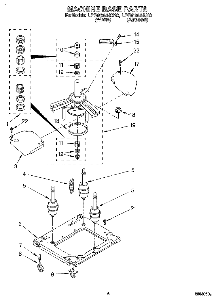 MACHINE BASE Diagram and Parts List for LPR6244AW0  Whirlpool Washer