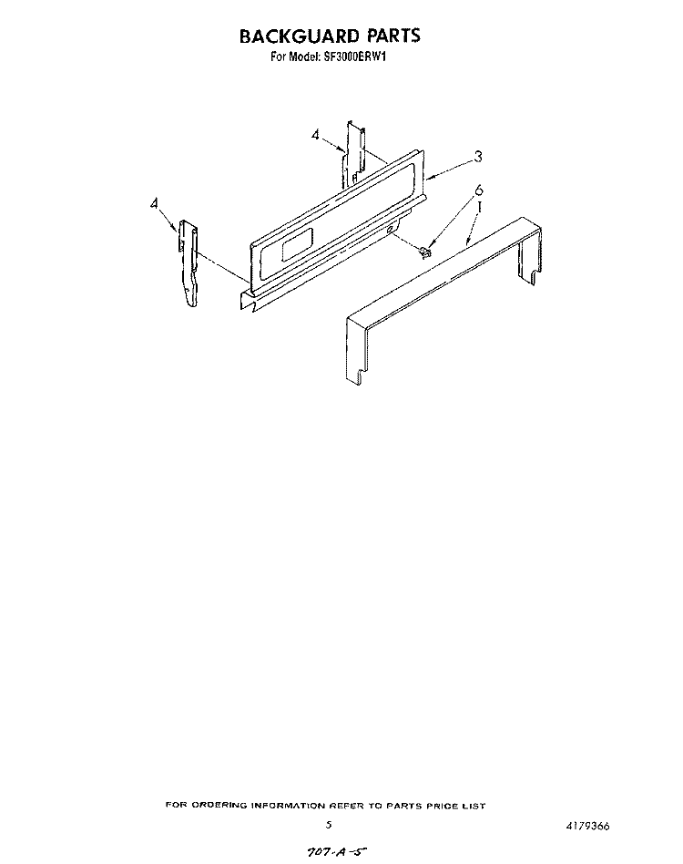 BACKGUARD Diagram and Parts List for SF3000ERW1  Whirlpool Range