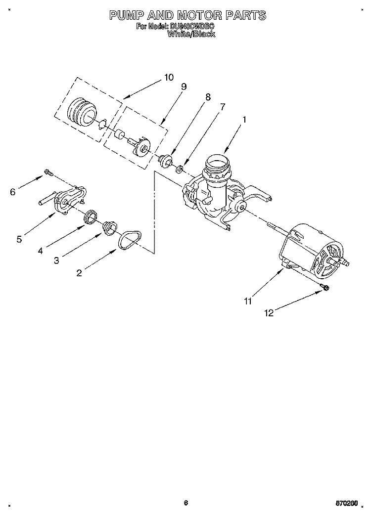 PUMP AND MOTOR Diagram and Parts List for DU840CWDB0  Whirlpool Dishwasher