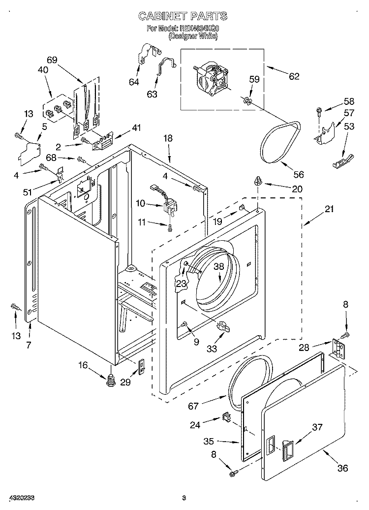 SECTION Diagram and Parts List for REX4634KQ0  Roper Dryer