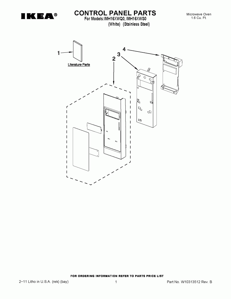 CONTROL PANEL PARTS Diagram and Parts List for IMH16XWS0  Whirlpool Microwave