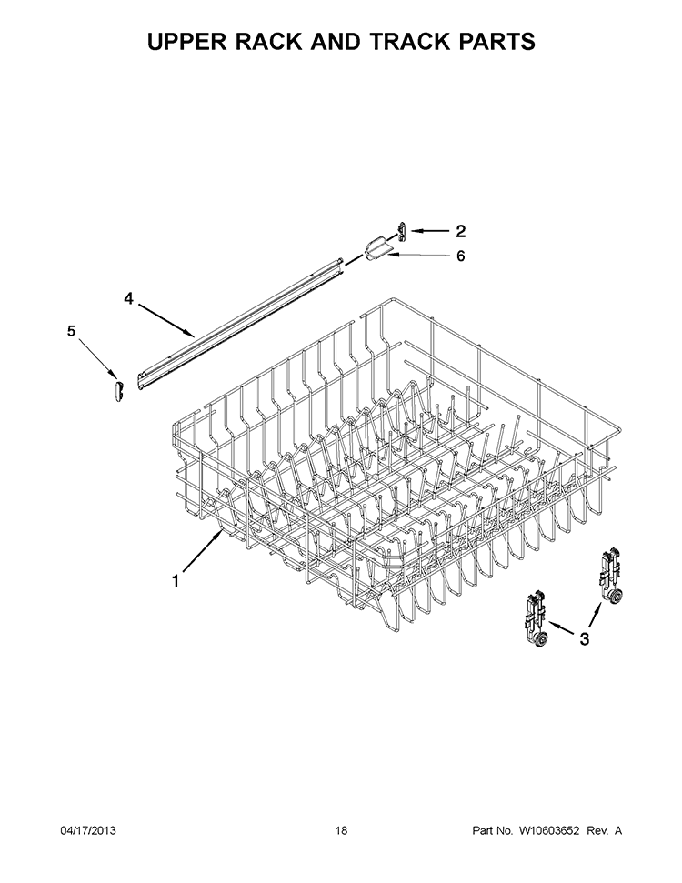 UPPER RACK AND TRACK PARTS Diagram and Parts List for IUD7500BS1  Whirlpool Dishwasher