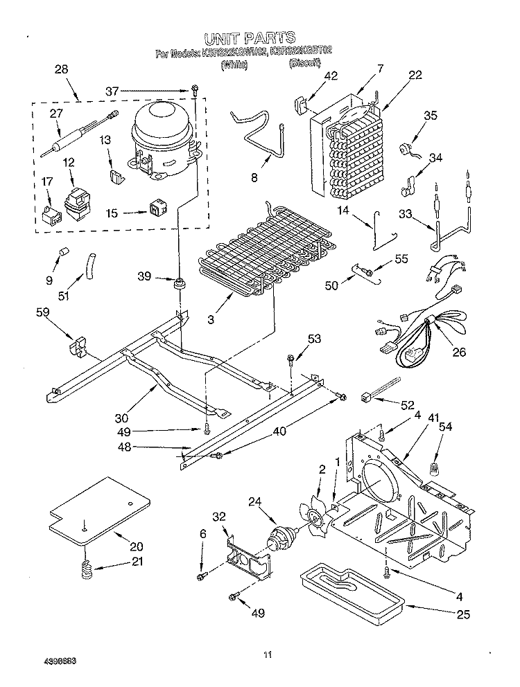 UNIT Diagram and Parts List for KSRS22KGBT02  KitchenAid Refrigerator