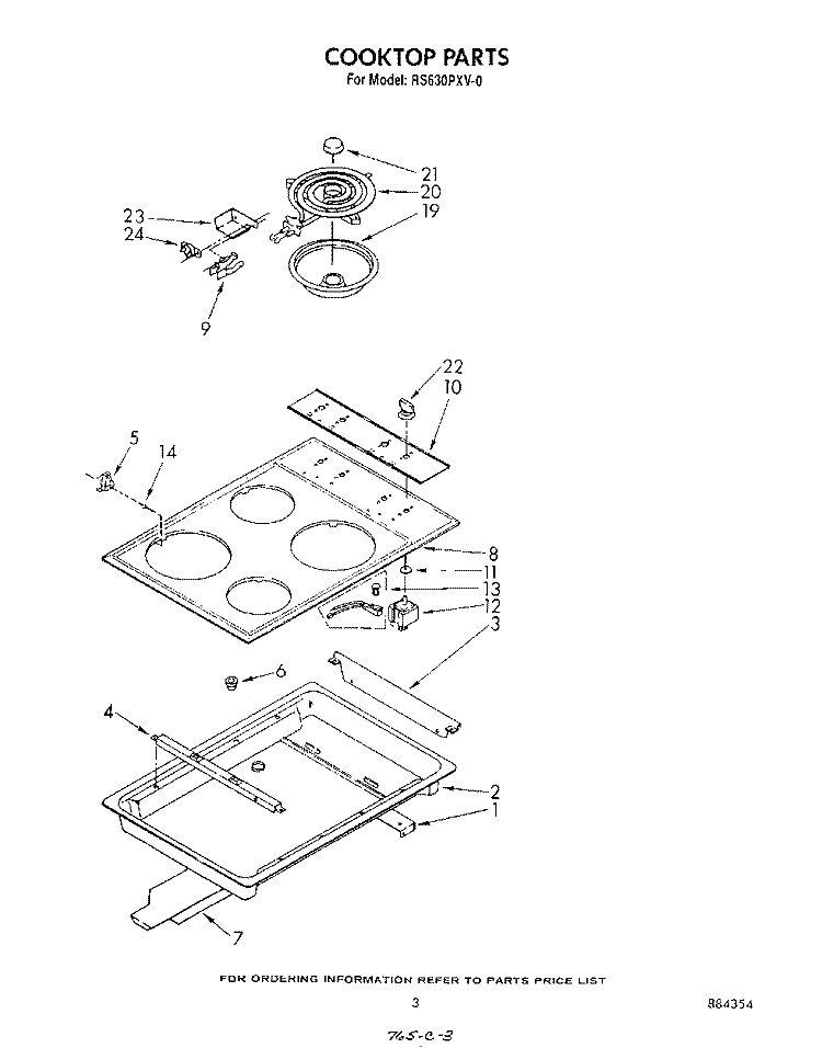 COOKTOP Diagram and Parts List for RS630PXV0  Whirlpool Range