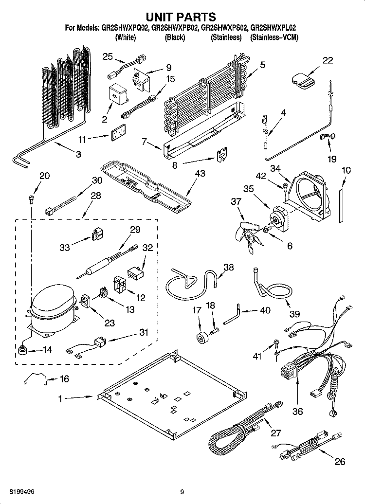 UNIT PARTS Diagram and Parts List for GR2SHWXPS02  Whirlpool Refrigerator