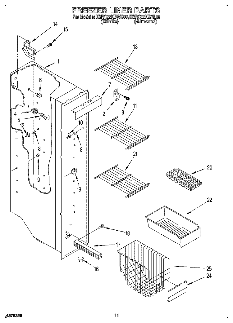 FREEZER LINER Diagram and Parts List for KSRC22KBAL00  KitchenAid Refrigerator