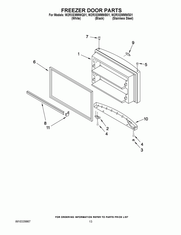 FREEZER DOOR PARTS Diagram and Parts List for W2RXEMMWS01  Whirlpool Refrigerator