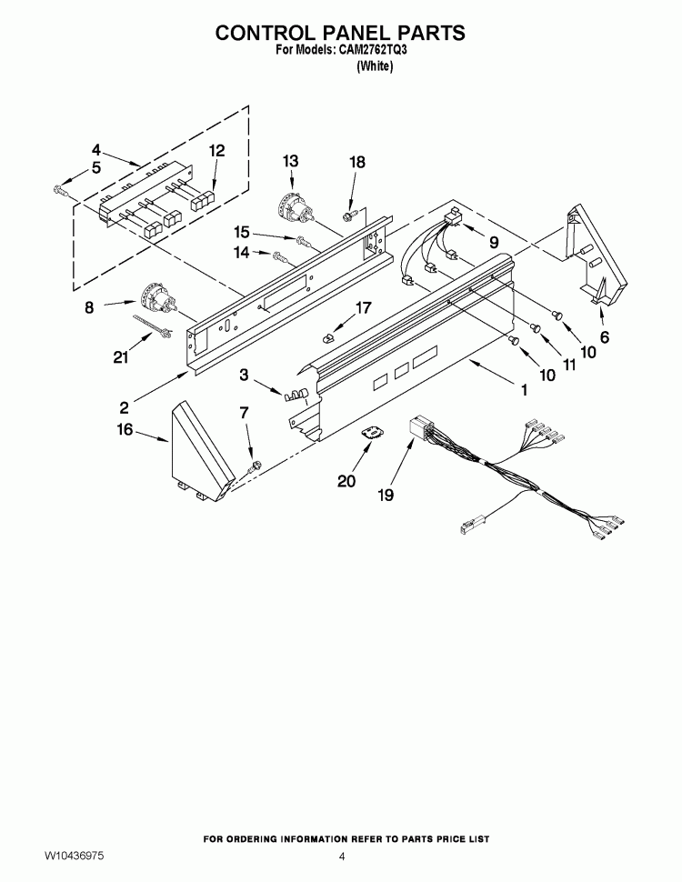 CONTROL PANEL PARTS Diagram and Parts List for CAM2762TQ3  Whirlpool Washer