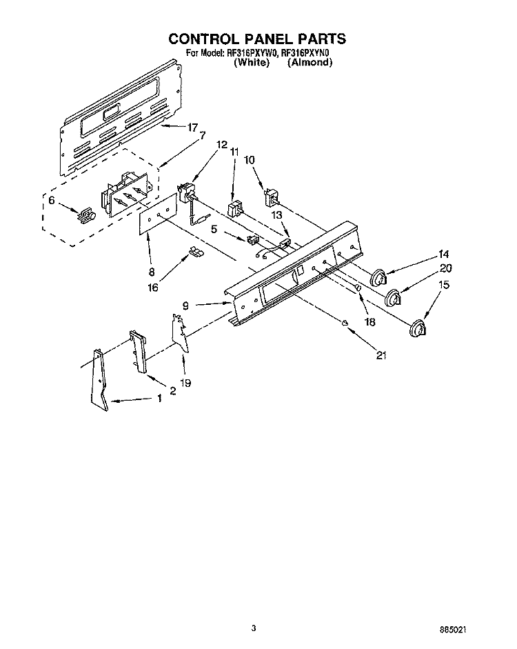 CONTROL PANEL Diagram and Parts List for RF316PXYW0  Whirlpool Range