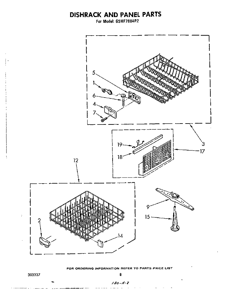 DISHRACK AND PANEL Diagram and Parts List for GSHF7884P2  Whirlpool Dishwasher