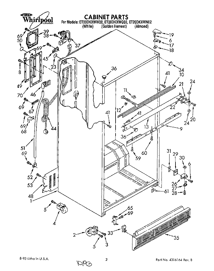 CABINET Diagram and Parts List for ET20DKXWW02  Whirlpool Refrigerator