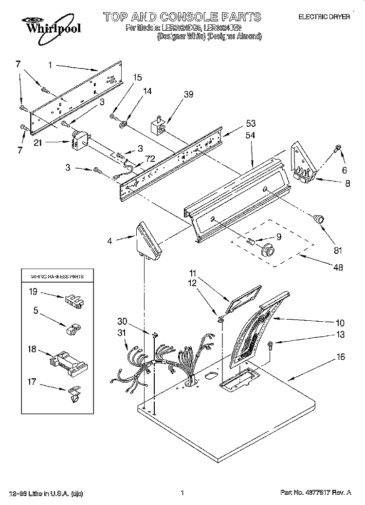 SECTION Diagram and Parts List for LER3624DQ0  Whirlpool Dryer
