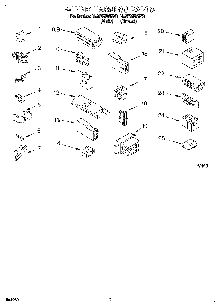 WIRING HARNESS Diagram and Parts List for 7LSP9245BW0  Whirlpool Washer