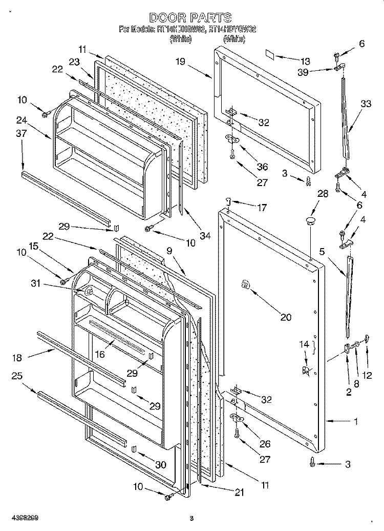 DOOR Diagram and Parts List for RT14HDXGW02  Roper Refrigerator